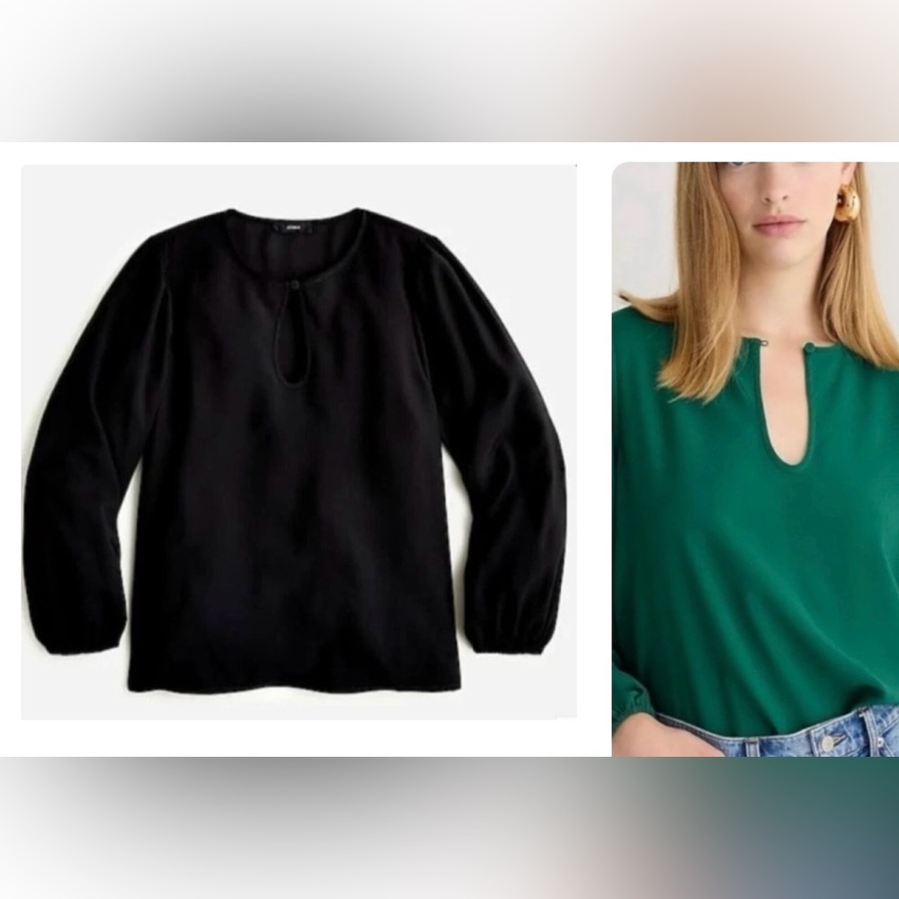 NWT J. Crew Puff 3/4 Sleeve Satin-Back Crepe Top in‎ Black, Size XXS Petite
